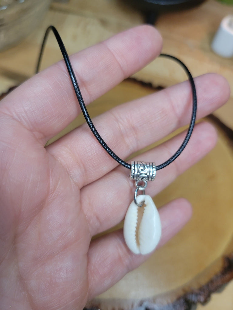 Cowrie Pendant with cord, Summer Pendant, Goddess Pendant, Cowrie Necklace
