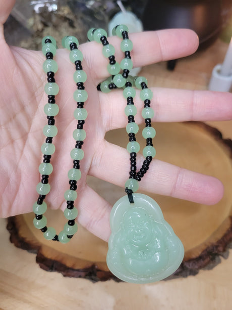 Resin Buddha Necklace: Om Mani Padme Hum Beaded Buddhist Jewelry