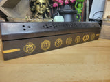Seven Chakra Black Wood Incense Burner Black Wooden Burner Box, Incense Storage Box, Chakra Ash Catcher