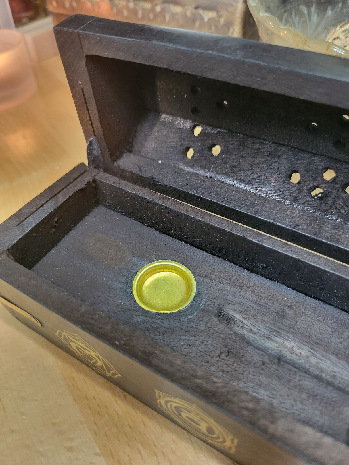 Seven Chakra Black Wood Incense Burner Black Wooden Burner Box, Incense Storage Box, Chakra Ash Catcher