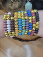 Colorful Lava Rock Stretch Bracelet: Golden Accents, Handmade Jewelry