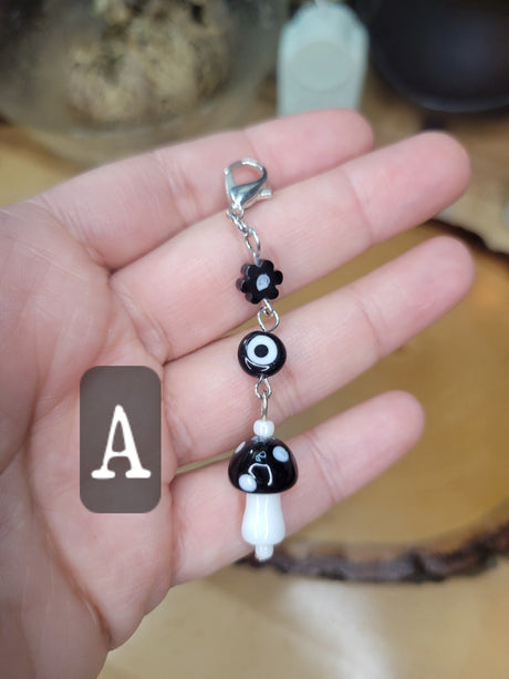Handmade Mushroom Evil Eye Pendant: Lampwork Charm with Lobster Clasp