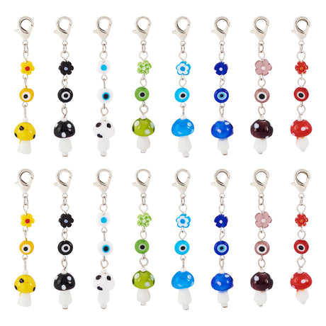 Mushroom Evil Eye Pendants and Brass Lobster Claw Clasps Nature Pendants Evil Eye Pendants