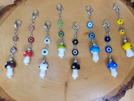 Handmade Mushroom Evil Eye Pendant: Lampwork Charm with Lobster Clasp