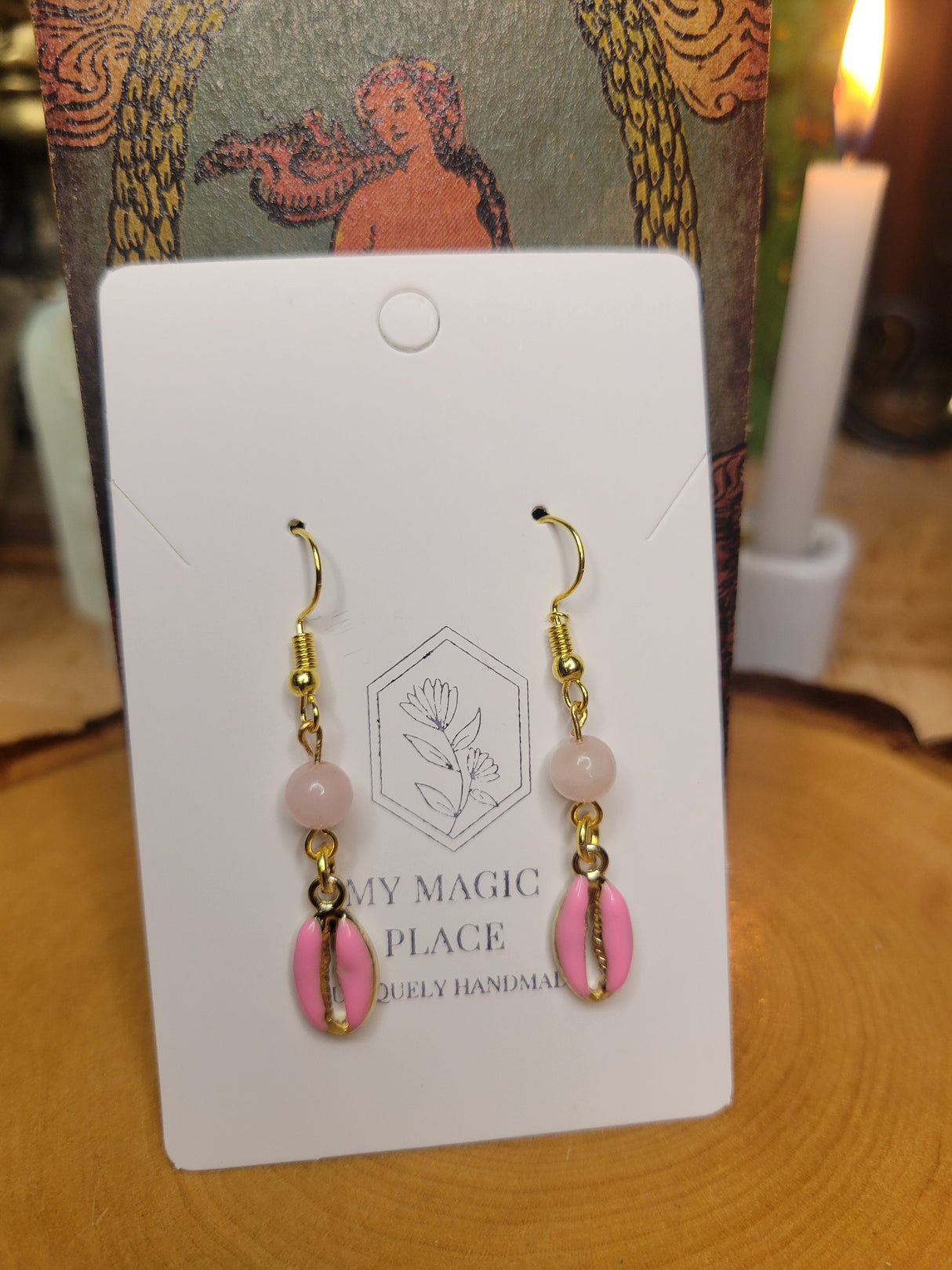Cowrie Shell Crystal Earrings, Colored Shell Boho Jewelry