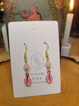 Cowrie Shell Crystal Earrings, Colored Shell Boho Jewelry