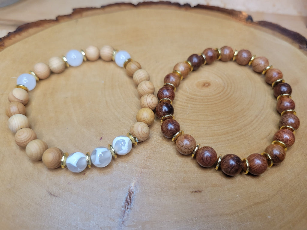 Natural Quartz Bracelets with Wood Beads Stretchy Bracelets Stacking Bracelets Quartz Lover Gift