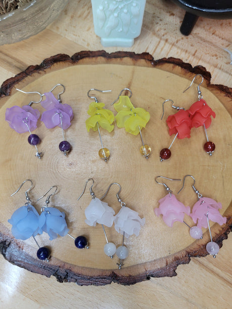 Flower Petal Dangle Earrings: Gemstone Crystal Earrings