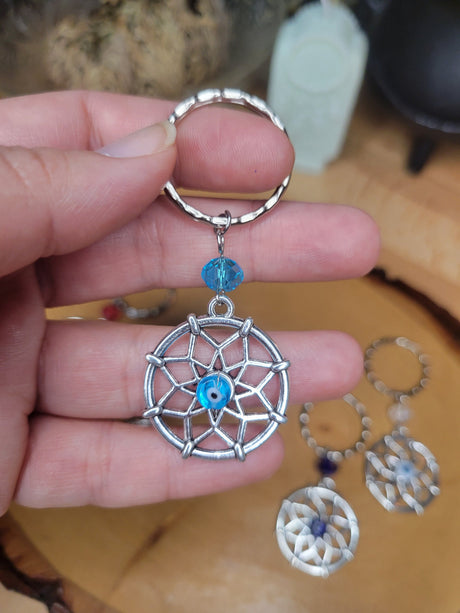 Evil Eye Flower Keychain: Multicolor Lampwork Bead Protection