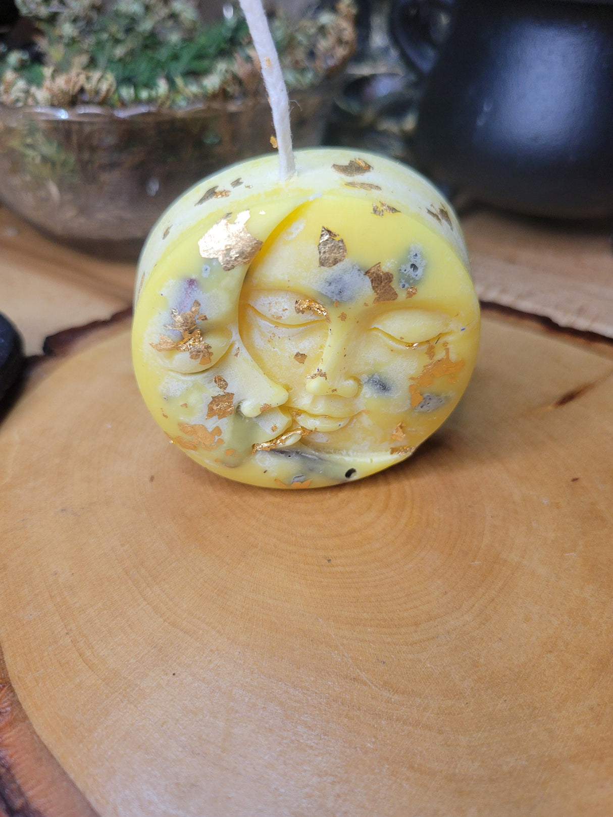 Moon and Sun Candle: Pyrite Crystal Infused, Unscented