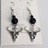 Animal Skull Head Black Agate Earrings, Western Statement Earrings, Black Agate Earrings, Dangle Earrings