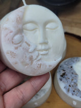 Moon and Sun Crystal Candle - Home Decor Candle - Soy Pillar Candle- Moon with Crystal - Ritual Candle