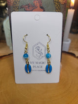 Cowrie Shell Crystal Earrings, Colored Shell Boho Jewelry