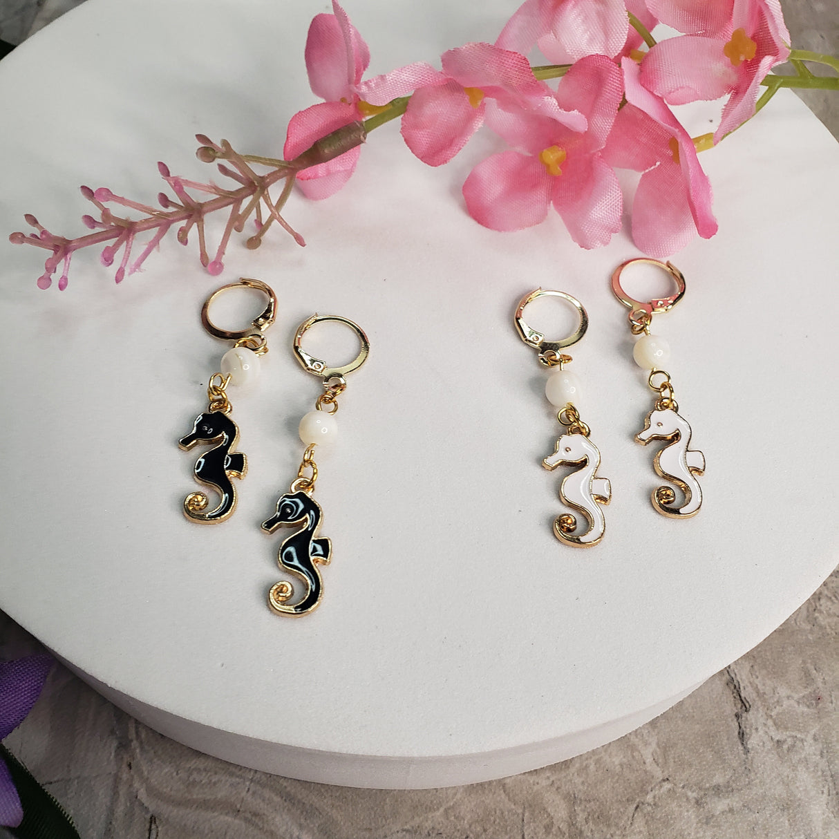 Seahorse Earrings – Mother of Pearl, Beach Jewelry