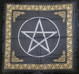 Pentagram Altar Cloth: Black Witchcraft Tablecloth with Golden Border