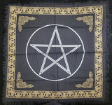 Pentagram Altar Cloth: Black Witchcraft Tablecloth with Golden Border
