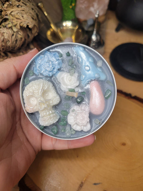 Witchy Skull Soy Candle with Black Amber Lavender - Intention Ritual Jar Candle