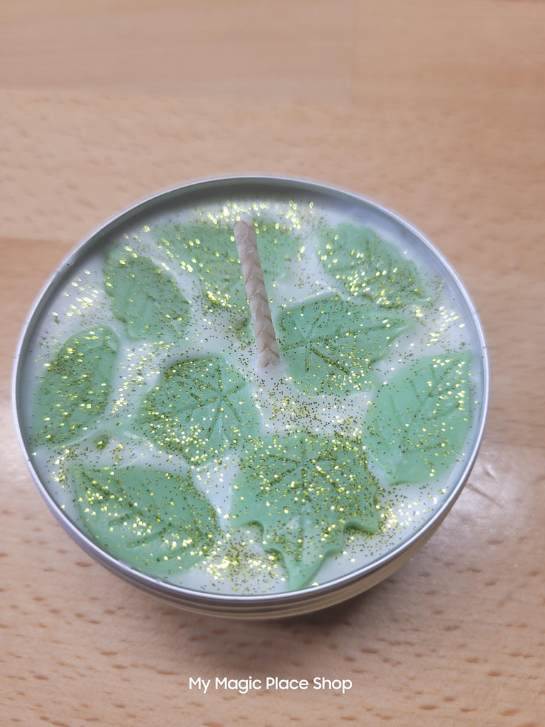 Green leaf candle, Apothecary, Basil Sage Mint, Scented Soy Candle, Tin Jar Candle