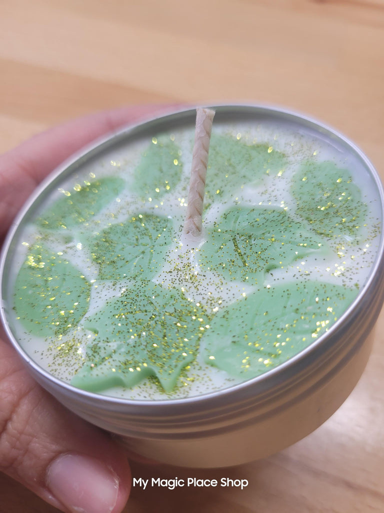 Green leaf candle, Apothecary, Basil Sage Mint, Scented Soy Candle, Tin Jar Candle