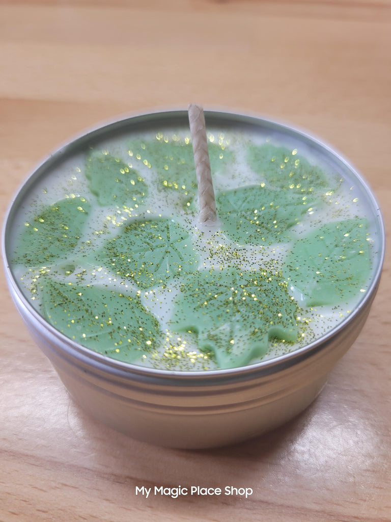 Green leaf candle, Apothecary, Basil Sage Mint, Scented Soy Candle, Tin Jar Candle