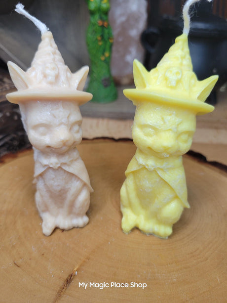 Handmade Witchy Cat Candle: Palm Wax Pillar Candle