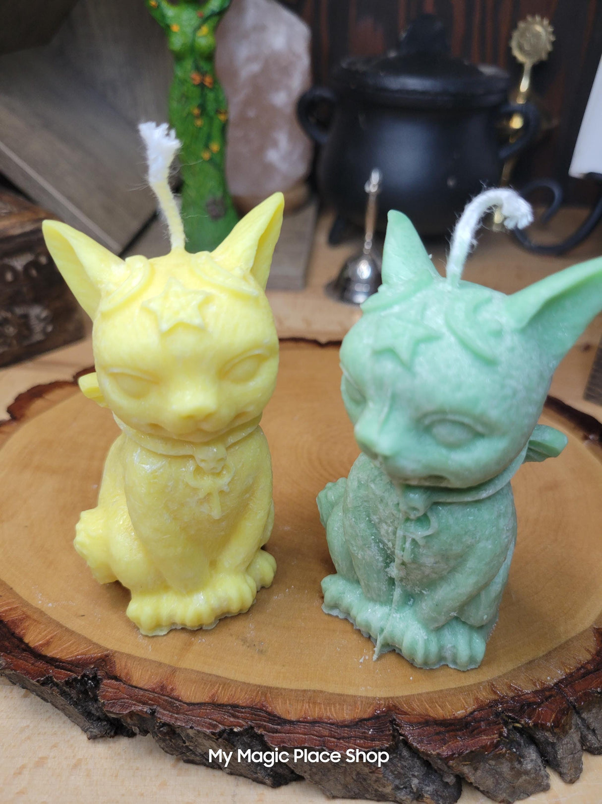 Witchy Cat Candle: Vampire Wings, Halloween Altar Decoration