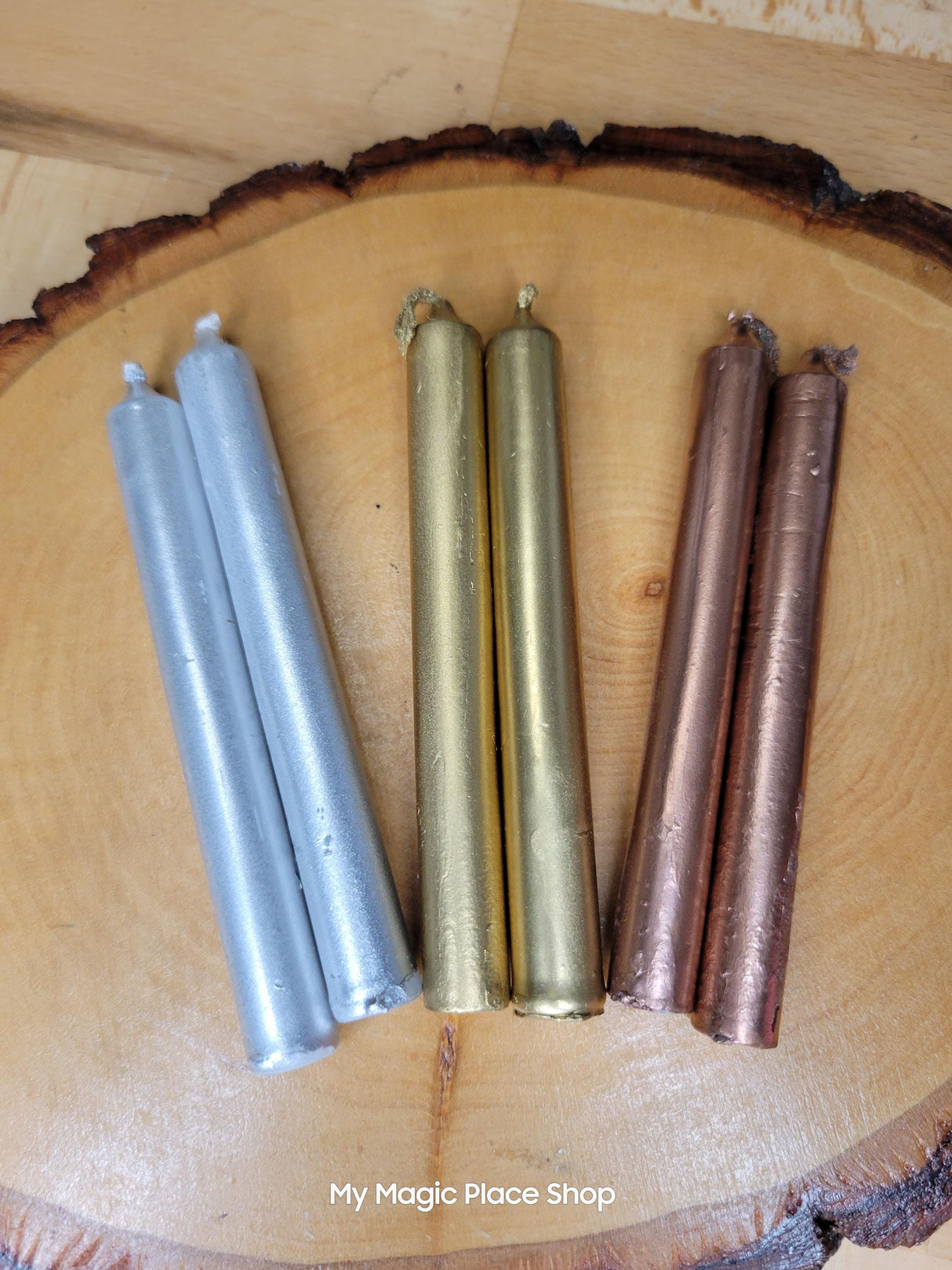 Metallic Chime Candles: Gold, Copper, Silver Spell Candles (Set of 6)
