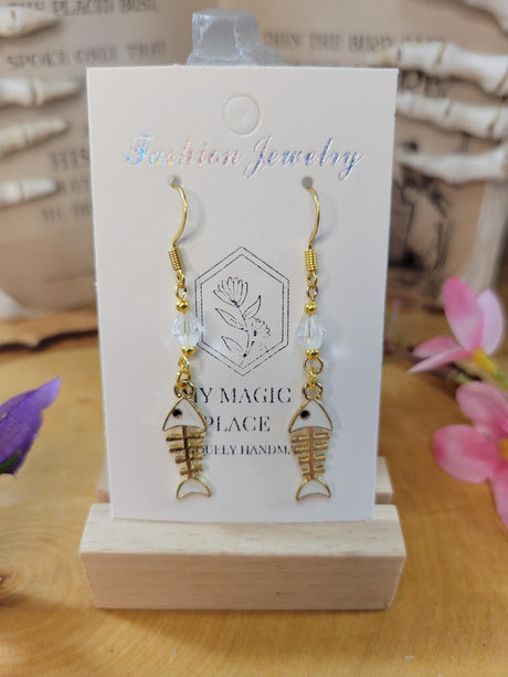 Fish Earrings-Colored Charm Fish Earrings-Dangle Earrings-Fish Bone Earrings-Nature Earrings