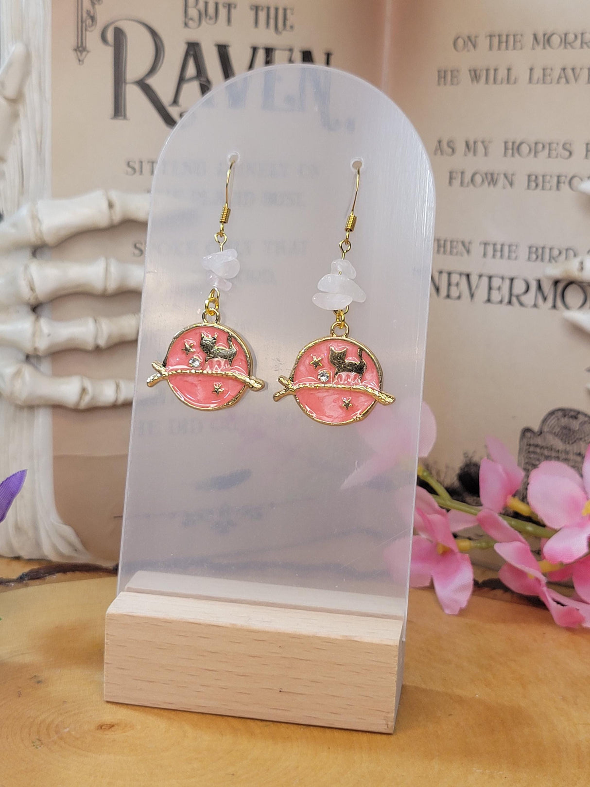 Cat Planet Crystal Drop Earrings: Witchy Charm Jewelry