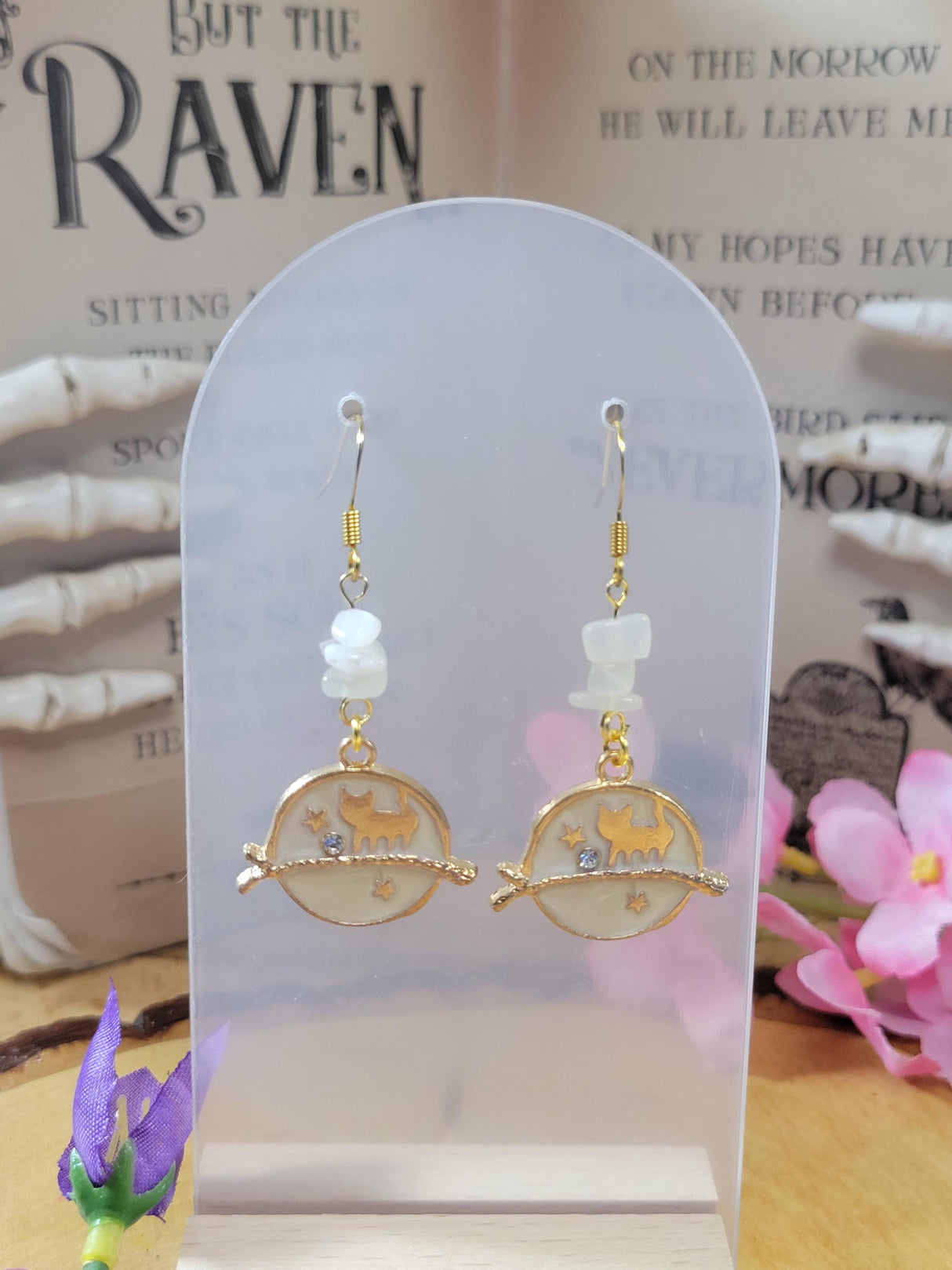 Cat Planet Crystal Drop Earrings: Witchy Charm Jewelry