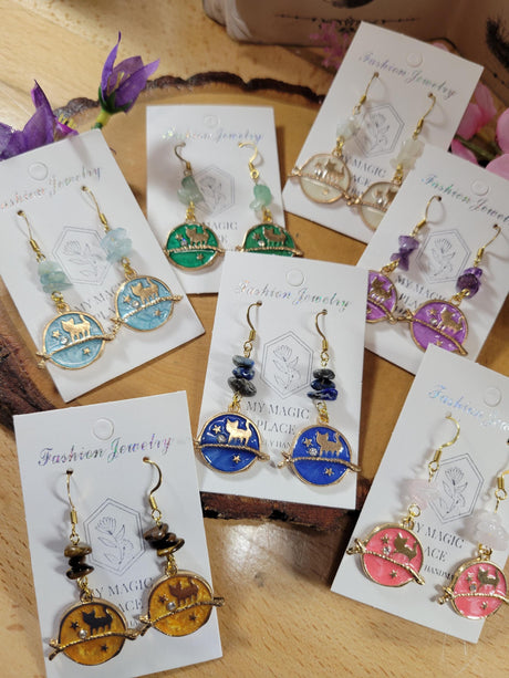 Cat Planet Crystal Drop Earrings: Witchy Charm Jewelry