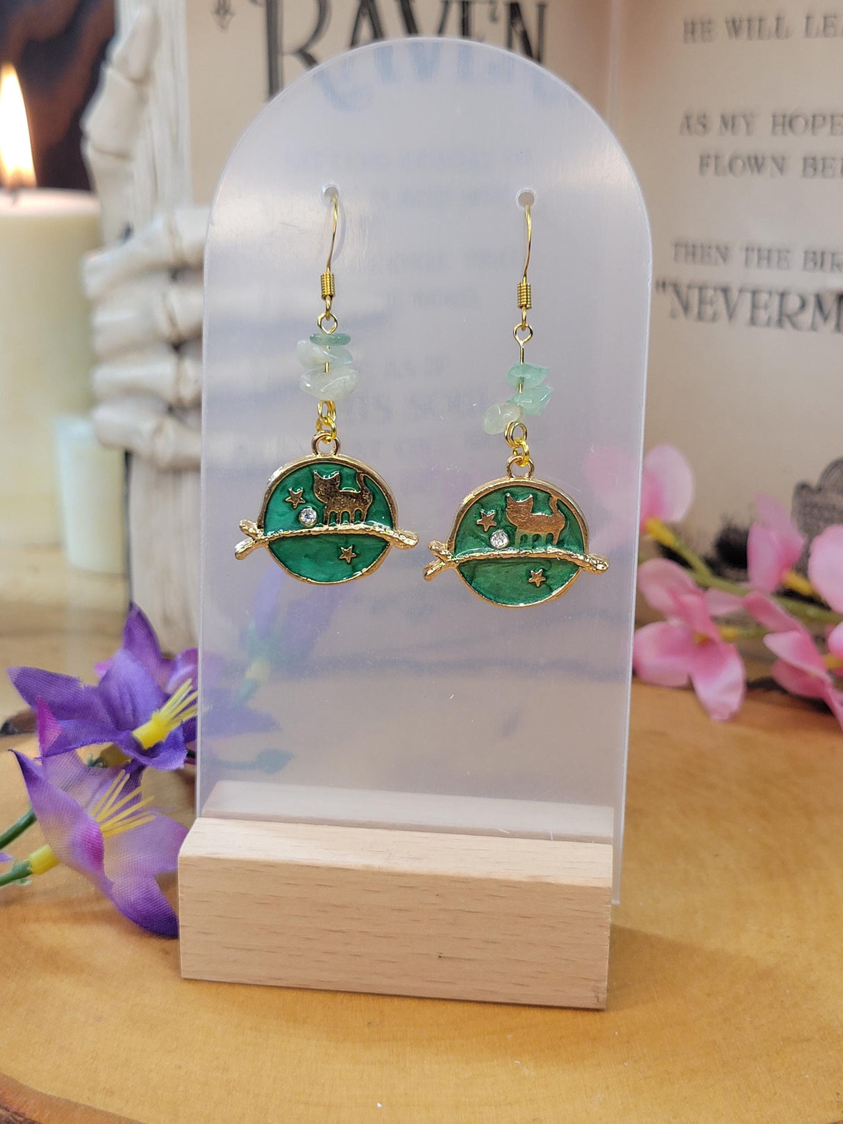 Cat Planet Crystal Drop Earrings: Witchy Charm Jewelry