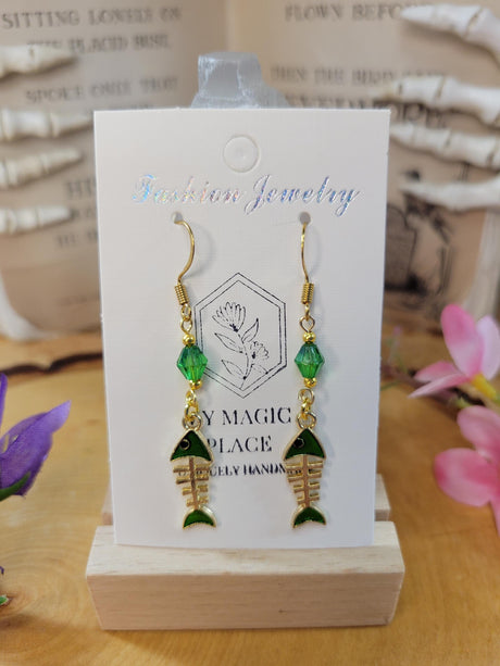 Fish Earrings-Colored Charm Fish Earrings-Dangle Earrings-Fish Bone Earrings-Nature Earrings