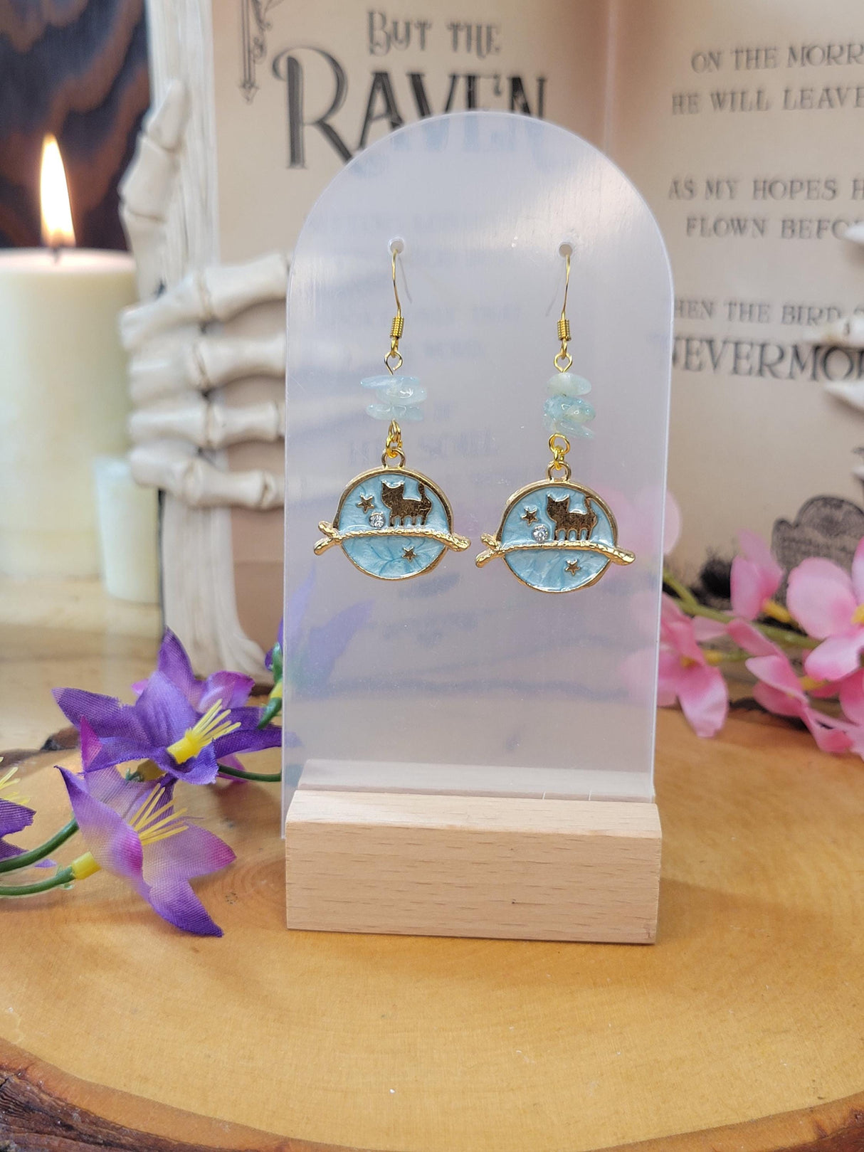 Cat Planet Crystal Drop Earrings: Witchy Charm Jewelry