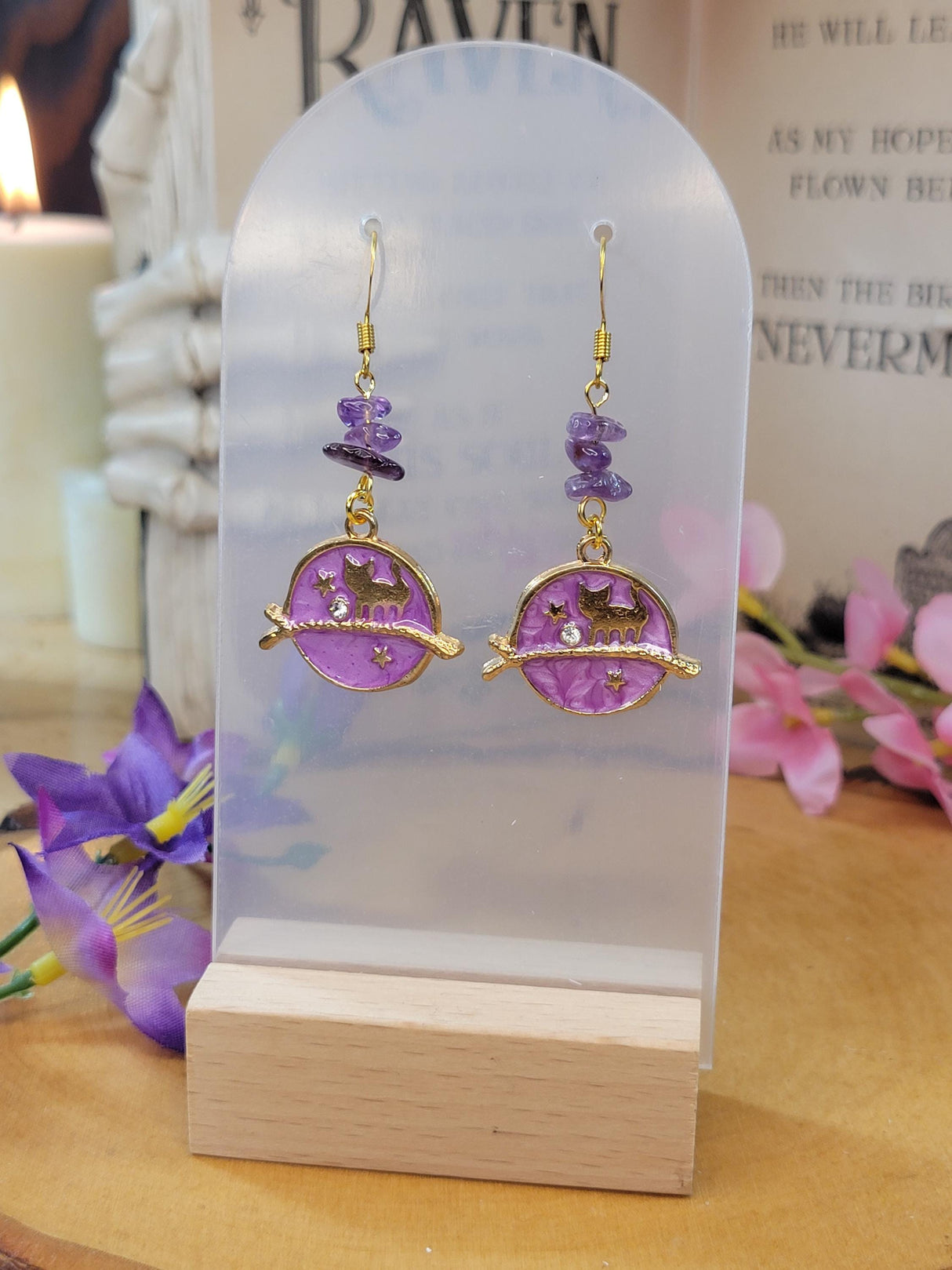 Cat Planet Crystal Drop Earrings: Witchy Charm Jewelry