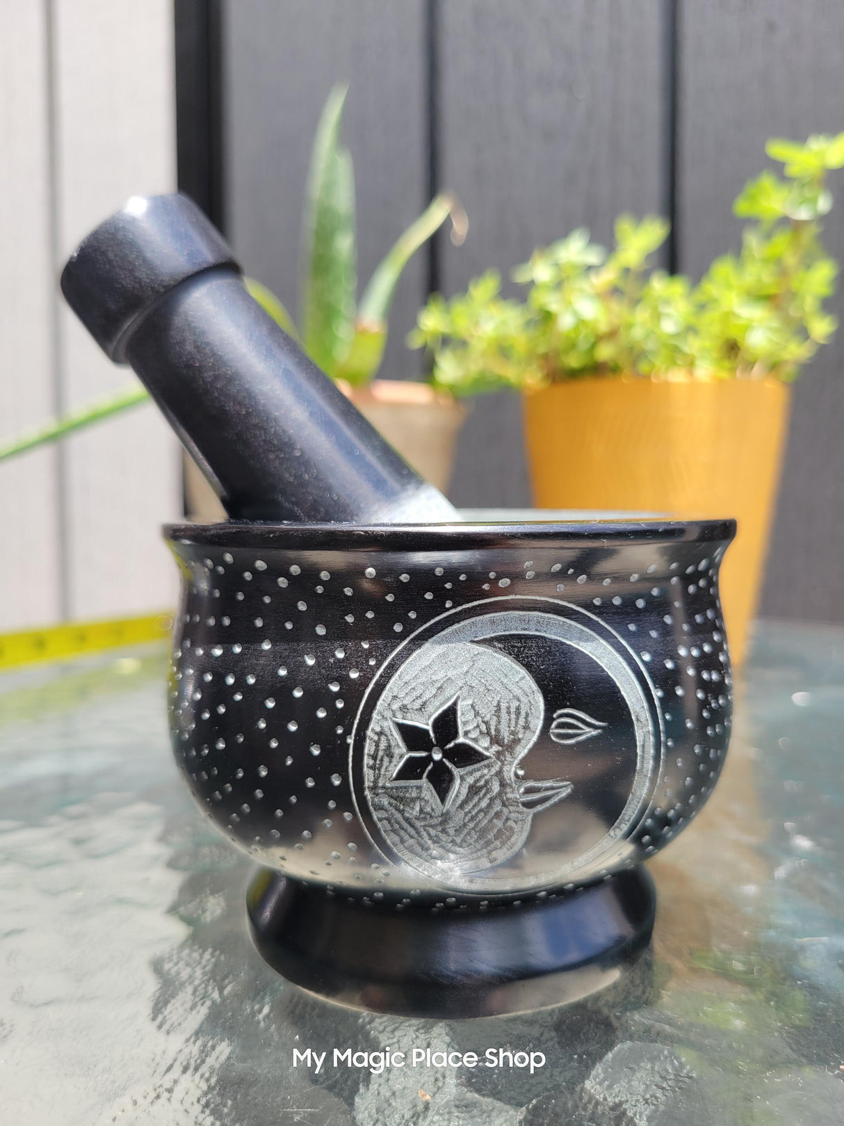 Moon Black Mortar and Pestle, Soapstone Herb Grinder Handmade Mortar