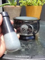 Moon Black Mortar and Pestle, Soapstone Herb Grinder Handmade Mortar