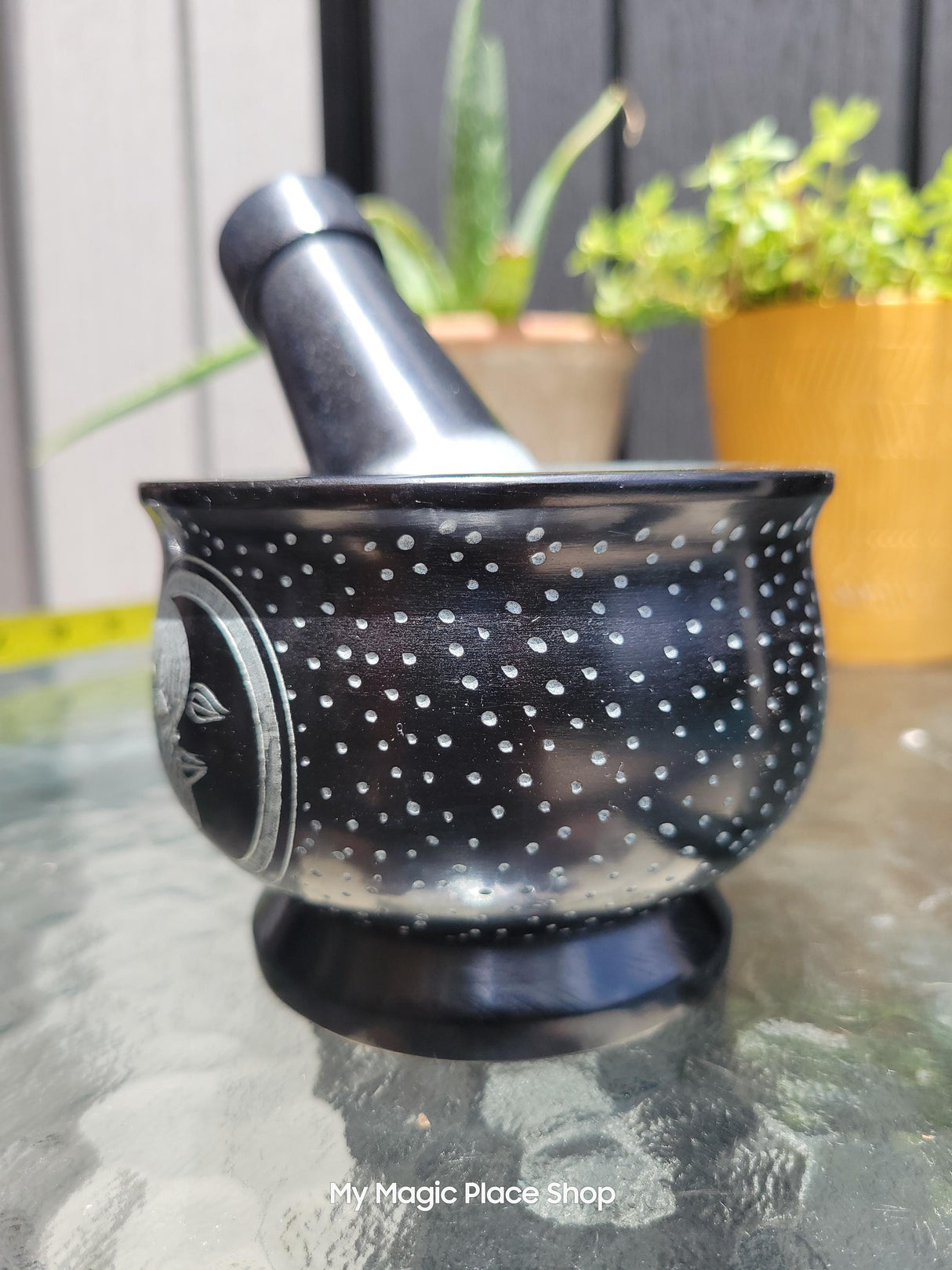 Moon Black Mortar and Pestle, Soapstone Herb Grinder Handmade Mortar