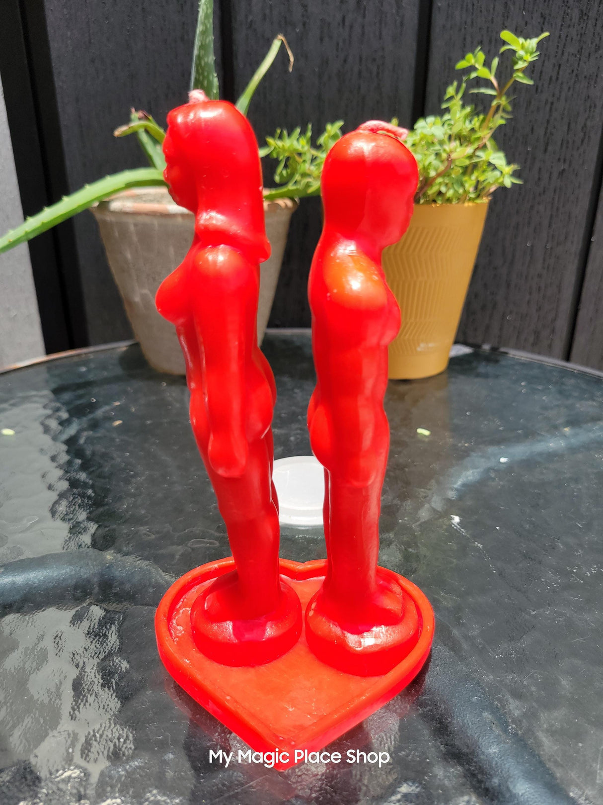 Red Couple Candle Set: Soy Wax Handmade Ritual Candles with Heart