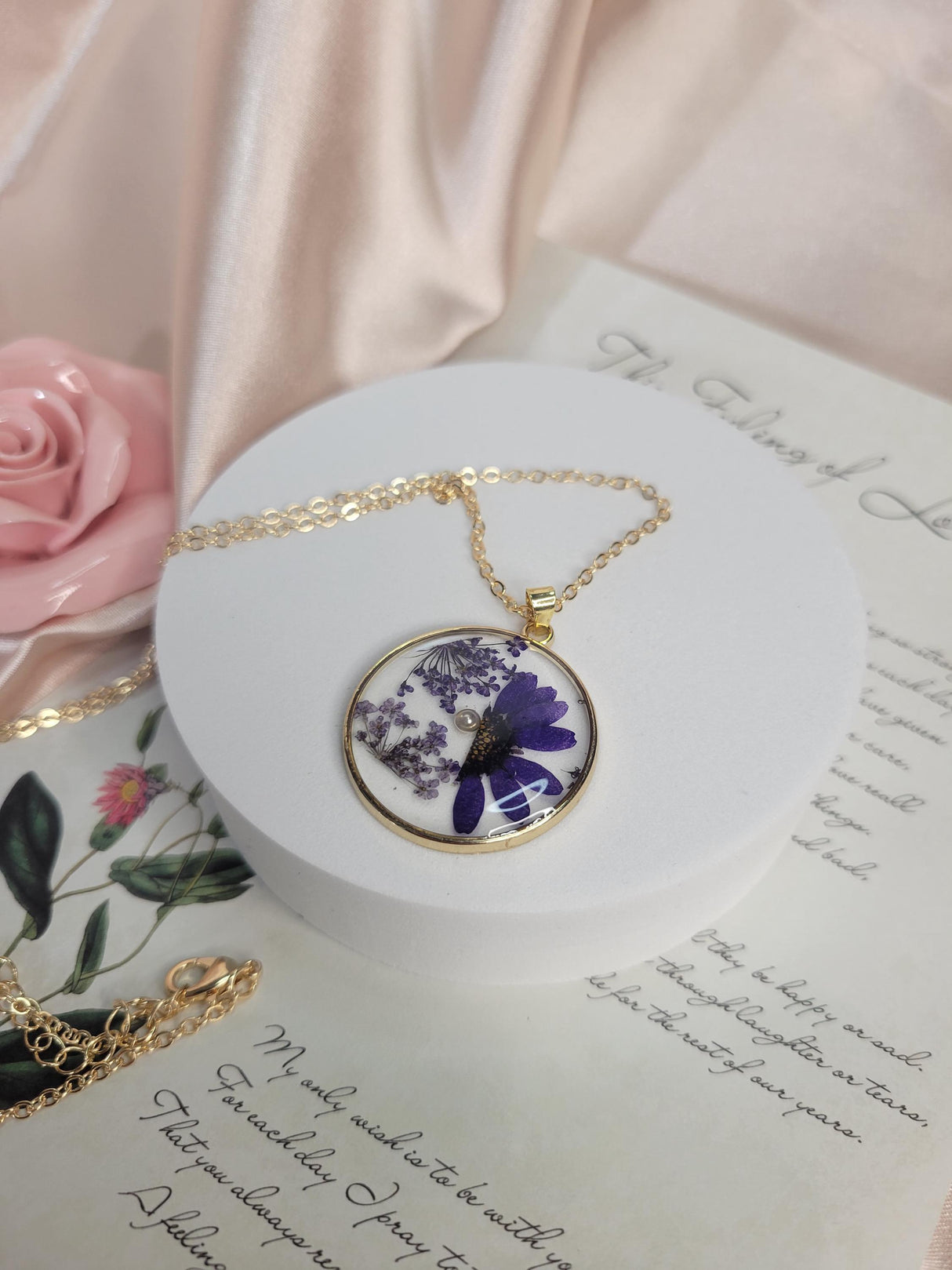 Flower Resin Necklace, Handmade Unisex Pendant, Unique Nature Gift, For Birthdays & Occasions