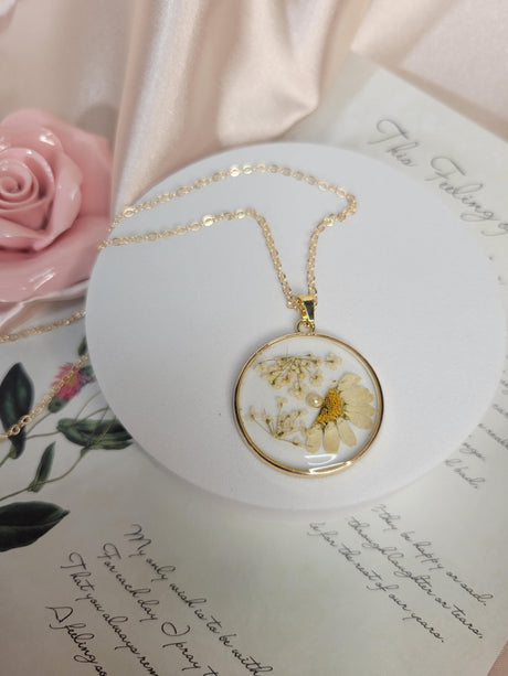 Flower Resin Necklace, Handmade Unisex Pendant, Unique Nature Gift, For Birthdays & Occasions