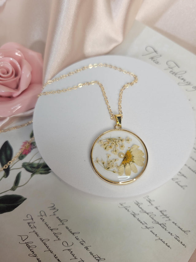 Flower Resin Necklace, Handmade Unisex Pendant, Unique Nature Gift, For Birthdays & Occasions