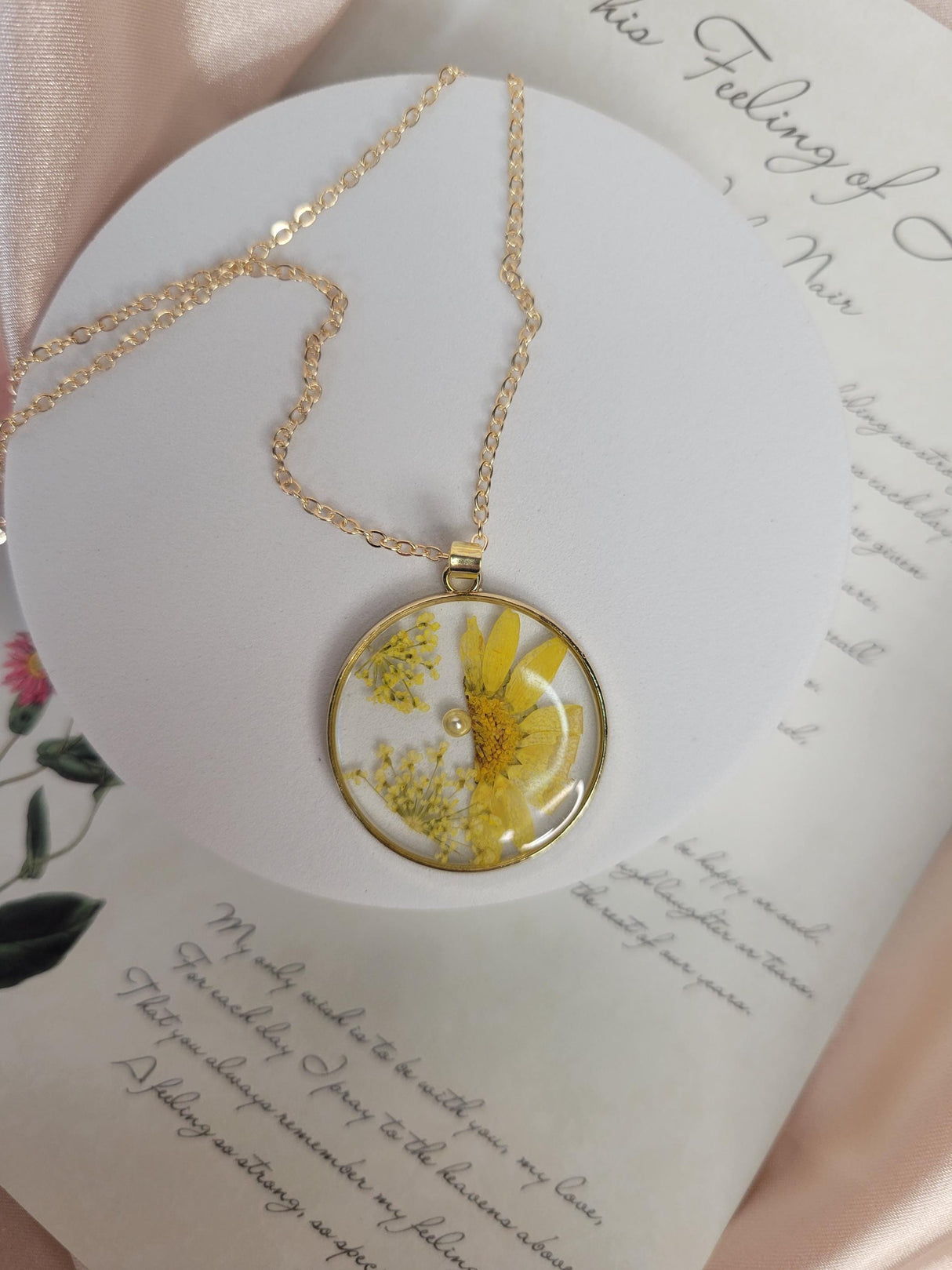 Flower Resin Necklace, Handmade Unisex Pendant, Unique Nature Gift, For Birthdays & Occasions
