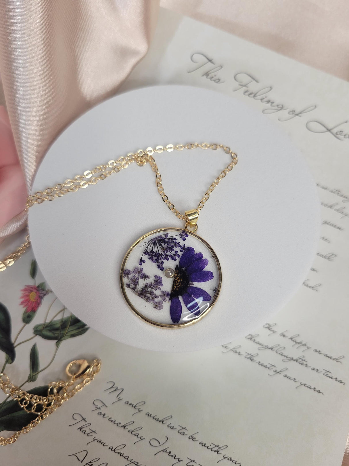 Flower Resin Necklace, Handmade Unisex Pendant, Unique Nature Gift, For Birthdays & Occasions