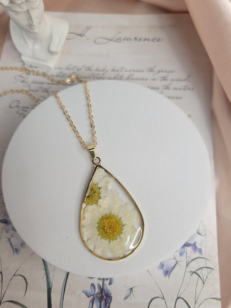 White Flower Resin Necklace, Pendant Jewelry, Nature Inspired Gift, Boho Gift for Her