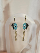 Evil Eye Protection Earrings, Aqua Resin Eye, Gold Plated Stainless Steel, Fashionable Gift for Women