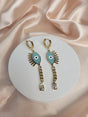 Evil Eye Protection Earrings, Aqua Resin Eye, Gold Plated Stainless Steel, Fashionable Gift for Women