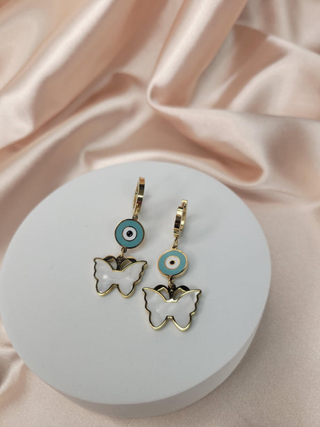 Butterfly Evil Eye Gold Earrings – Handcrafted Resin & Stainless Steel ,Spiritual Gift for Women Summer Jewelry