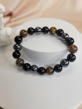 Obsidian and Tiger Eye Hematite Bracelet, Handmade Unisex ,Spiritual Defense