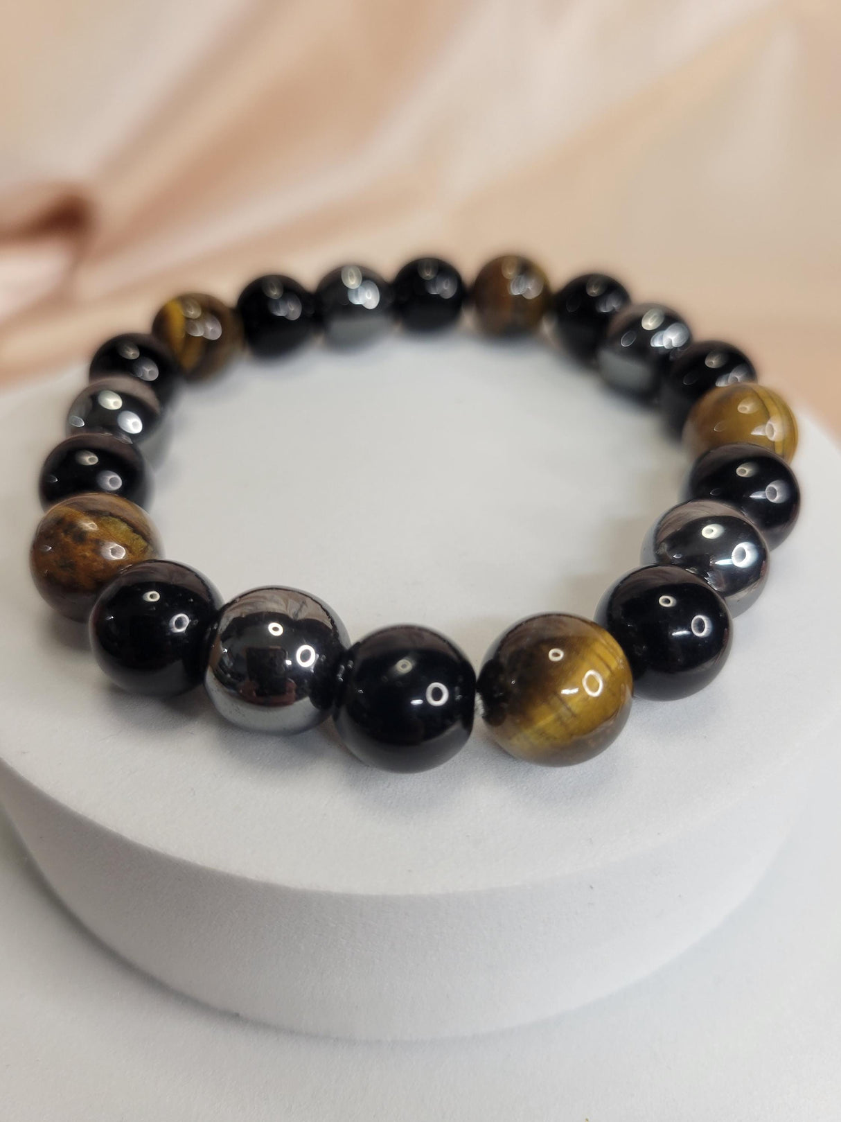Obsidian and Tiger Eye Hematite Bracelet, Handmade Unisex ,Spiritual Defense